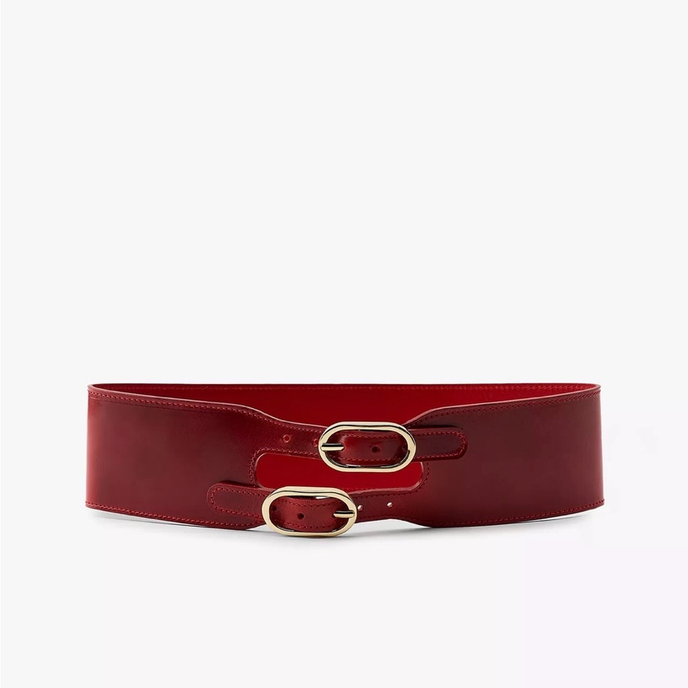 Zara Bold Red Leather Belt with Gold Buckles